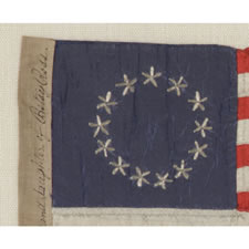 ENTIRELY HAND-SEWN 13 STAR FLAG MADE AND SIGNED BY SARAH M. WILSON, GREAT-GRANDDAUGHTER OF BETSY ROSS, IN PHILADELPHIA IN 1912