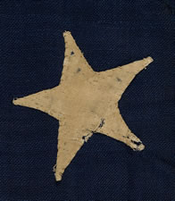 ENTIRELY HAND-SEWN FLAG OF THE CIVIL WAR PERIOD, WITH 35 STARS, 1863-65, WEST VIRGINIA STATEHOOD, IN A SMALL SCALE FOR THE PERIOD AND HIGHLY UNUSUAL WITH DIFFERENT SIZES OF STARS ON ITS OPPOSING SIDES