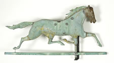 ETHAN ALLEN HORSE WEATHERVANE WITH EXCEPTIONAL SURFACE, LARGE SCALE, SCULPTURAL FORM, ca 1860-1890, FROM A BARN IN WENHAM, MASS.