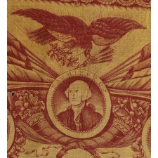 EXCEPTIONAL 1821 PRINTING OF THE DECLARATION OF INDEPENDENCE ON CLOTH, IN MULBERRY RED ON A SULFUR YELLOW GROUND, PRODUCED AND DISTRIBUTED BY ROBERT & COLLIN GILLESPIE FOR THE AMERICAN MARKET, AN UNUSUALLY LARGE EXAMPLE AMONG KNOWN VERSIONS OF THIS TEXTILE, IN EXTRAORDINARY CONDITION