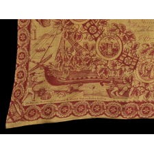 EXCEPTIONAL 1821 PRINTING OF THE DECLARATION OF INDEPENDENCE ON CLOTH, IN MULBERRY RED ON A SULFUR YELLOW GROUND, PRODUCED AND DISTRIBUTED BY ROBERT & COLLIN GILLESPIE FOR THE AMERICAN MARKET, AN UNUSUALLY LARGE EXAMPLE AMONG KNOWN VERSIONS OF THIS TEXTILE, IN EXTRAORDINARY CONDITION