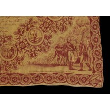 EXCEPTIONAL 1821 PRINTING OF THE DECLARATION OF INDEPENDENCE ON CLOTH, IN MULBERRY RED ON A SULFUR YELLOW GROUND, PRODUCED AND DISTRIBUTED BY ROBERT & COLLIN GILLESPIE FOR THE AMERICAN MARKET, AN UNUSUALLY LARGE EXAMPLE AMONG KNOWN VERSIONS OF THIS TEXTILE, IN EXTRAORDINARY CONDITION