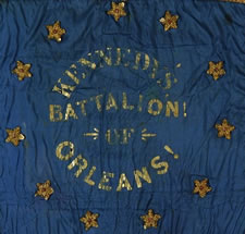 EXCEPTIONAL STARS & BARS OF JOHN B. G. KENNEDY'S BATTALION OF ORLEANS" PARRISH, LOUISIANA, WITH GILT-PAINTED LETTERING IN THE CANTON