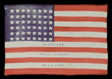 EXTRAORDINARILY RARE 48 STAR PARADE FLAG WITH "REMEMBER PEARL HARBOR" OVERPRINT, USED IN A PARADE IN DERRY, NH, 1942