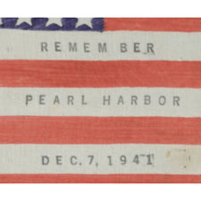 EXTRAORDINARILY RARE 48 STAR PARADE FLAG WITH "REMEMBER PEARL HARBOR" OVERPRINT, USED IN A PARADE IN DERRY, NH, 1942