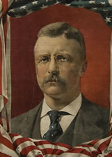 EXTRAORDINARILY THEODORE ROOSEVELT TEXTILE FROM THE 1900 PRESIDENTIAL CAMPAIGN WHEN HE RAN FOR VICE PRESIDENT ON THE MCKINLEY TICKET; ONE OF JUST A HANDFUL OF KNOWN EXAMPLES AND ARGUABLY THE MOST GRAPHIC OF ALL T.R.-RELATED TEXTILES