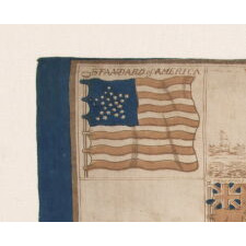 EXTREMELY EARLY KERCHIEF WITH A CHART OF 152 INTERNATIONAL MARITME FLAGS, PRINTED ON CLOTH, circa 1837-1845, WITH A 26 STAR AMERICAN FLAG AT THE TOP LEFT