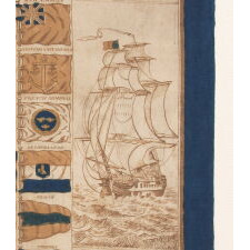 EXTREMELY EARLY KERCHIEF WITH A CHART OF 152 INTERNATIONAL MARITME FLAGS, PRINTED ON CLOTH, circa 1837-1845, WITH A 26 STAR AMERICAN FLAG AT THE TOP LEFT