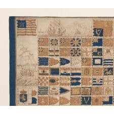 EXTREMELY EARLY KERCHIEF WITH A CHART OF 152 INTERNATIONAL MARITME FLAGS, PRINTED ON CLOTH, circa 1837-1845, WITH A 26 STAR AMERICAN FLAG AT THE TOP LEFT