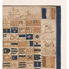 EXTREMELY EARLY KERCHIEF WITH A CHART OF 152 INTERNATIONAL MARITME FLAGS, PRINTED ON CLOTH, circa 1837-1845, WITH A 26 STAR AMERICAN FLAG AT THE TOP LEFT