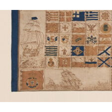 EXTREMELY EARLY KERCHIEF WITH A CHART OF 152 INTERNATIONAL MARITME FLAGS, PRINTED ON CLOTH, circa 1837-1845, WITH A 26 STAR AMERICAN FLAG AT THE TOP LEFT