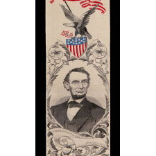 EXTREMELY LARGE STEVENSGRAPH BOOKMARK WITH AN IMAGE OF ABRAHAM LINCOLN, MADE IN NEW JERSEY BY THE PHOENIX MANUFACTURING COMPANY, EITHER FOR THE 1876 CENTENNIAL INTERNATIONAL EXHIBITION IN PHILADELPHIA, OR THE 1893 WORLD COLUMBIAN EXPO IN CHICAGO