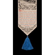 EXTREMELY LARGE STEVENSGRAPH BOOKMARK WITH AN IMAGE OF ABRAHAM LINCOLN, MADE IN NEW JERSEY BY THE PHOENIX MANUFACTURING COMPANY, EITHER FOR THE 1876 CENTENNIAL INTERNATIONAL EXHIBITION IN PHILADELPHIA, OR THE 1893 WORLD COLUMBIAN EXPO IN CHICAGO