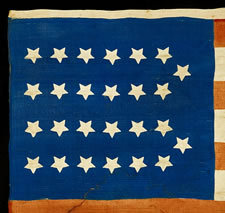 EXTREMELY RARE 26 STAR PARADE FLAG, THE EARLIEST KNOWN STAR COUNT FOR PRINTED FLAGS, 1837-1846, MICHIGAN STATEHOOD