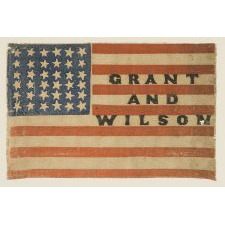 EXTREMELY RARE, 36 STAR, OVERPRINTED PARADE FLAG, MADE FOR THE 1872 PRESIDENTIAL CAMPAIGN OF ULYSSES S. GRANT & HENRY WILSON