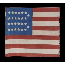 EXTREMELY RARE, COTTON, ANTIQUE AMERICAN PARADE FLAG WITH 26 STARS, 11 STRIPES, AND ITS CANTON RESTING ON A RED STRIPE; THE EARLIEST KNOWN STAR COUNT FOR PRINTED EXAMPLES, 1837-1846, MICHIGAN STATEHOOD