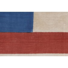 EXTREMELY RARE, COTTON, ANTIQUE AMERICAN PARADE FLAG WITH 26 STARS, 11 STRIPES, AND ITS CANTON RESTING ON A RED STRIPE; THE EARLIEST KNOWN STAR COUNT FOR PRINTED EXAMPLES, 1837-1846, MICHIGAN STATEHOOD