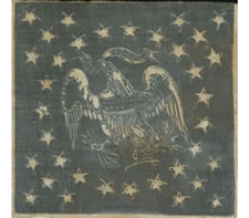 EXTREMELY RARE PARADE FLAG, WITH 35 STARS AND AN EAGLE IN THE CANTON, OVERPRINTED FOR THE 1864 CAMPAIGN OF ABRAHAM LINCOLN & ANDREW JOHNSON,