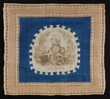 EXTREMELY RARE PORTRAIT STYLE BANDANNA, MADE FOR THE 1848 PRESIDENTIAL CAMPAIGN OF ZACHARY TAYLOR, THE ONLY SURVIVING TEXTILE IN THIS STYLE AND THE PLATE EXAMPLE FROM THE BOOK "THREADS OF HISTORY"