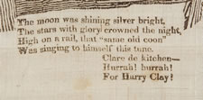 EXTREMELY RARE SILK PARADE FLAG, MADE FOR THE 1844 PRESIDENTIAL CAMPAIGN OF HENRY CLAY, WITH THE WHIG PARTY'S RACCOON MASCOT AND A CLEVER SLOGAN, THE PLATE EXAMPLE FROM THE BOOK "THREADS OF HISTORY"