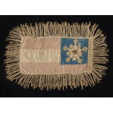 EXTRORDINARY CONFEDERATE OFFICER'S FLAG IN THE 1ST NATIONAL DESIGN (STARS & BARS), WITH 11 EMBROIDERD STARS IN A "GREAT STAR" PATTERN ON ONE SIDE AND "CSA" ON THE OTHER, TAKEN ON SHERMAN'S MARCH BY A SOLDIER FROM THE 20TH CONNECTICUT VOLUNTEERS