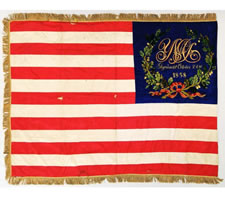 FABULOUS SILK EMBROIDERED UNION PRESENTATION FLAG OF THE CIVIL WAR PERIOD, WITH AN OUTSTANDING ILLUSTRATION OF AN EAGLE HOLDING A STARS & STRIPES THAT BEARS A VARIATION OF THE GREAT STAR PATTERN