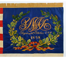 FABULOUS SILK EMBROIDERED UNION PRESENTATION FLAG OF THE CIVIL WAR PERIOD, WITH AN OUTSTANDING ILLUSTRATION OF AN EAGLE HOLDING A STARS & STRIPES THAT BEARS A VARIATION OF THE GREAT STAR PATTERN