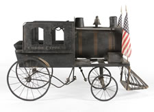 FANTASTIC AMERICAN LOCOMOTIVE PEDAL VEHICLE, WITH GREAT FOLK QUALITIES, MADE IN THE FORM OF THE FAMOUS NEW YORK EMPIRE EXPRESS, CA 1895-1910