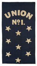 FIREHOUSE BANNER WITH HAND-SEWN, APPLIQUED STARS AND TEXT THE READS "UNION No. 1", CIVIL WAR ERA, EXTREMELY RARE