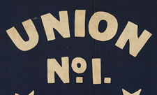 FIREHOUSE BANNER WITH HAND-SEWN, APPLIQUED STARS AND TEXT THE READS "UNION No. 1", CIVIL WAR ERA, EXTREMELY RARE