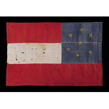 FIRST NATIONAL PATTERN CONFEDERATE FLAG WITH 8 METALLIC BULLION STARS, GOLD ON THE OBVERSE AND SILVER ON THE REVERSE, AN EARLY REUNION ERA EXAMPLE, MADE CA 1884-1910; THE STAR COUNT REFLECTING VIRGINIA’S SECESSION IN APRIL / MAY OF 1861