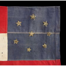 FIRST NATIONAL PATTERN CONFEDERATE FLAG WITH 8 METALLIC BULLION STARS, GOLD ON THE OBVERSE AND SILVER ON THE REVERSE, AN EARLY REUNION ERA EXAMPLE, MADE CA 1884-1910; THE STAR COUNT REFLECTING VIRGINIA’S SECESSION IN APRIL / MAY OF 1861