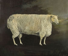 FOLK PORTRAIT OF A SHEEP:  "BAKEWELL'S PRIZE RAM", SIGNED L.R. JOSEPH, 1870-1890