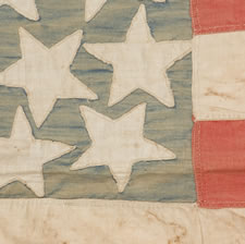 FROM THE MASTAI COLLECTION OF ANTIQUE AMERICAN FLAGS, FEATURED ON THE INSIDE PAPERS OF THE MASTAI BOOK:  42 STARS, A HOMEMADE COTTON FLAG WITH GREAT FOLK QUALITIES, WASHINGTON STATEHOOD, 1889-1890