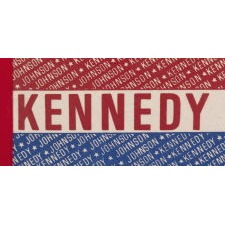 GRAPHIC FELT PENNANT FROM THE 1960 PRESIDENTIAL CAMPAIGN OF JOHN F. KENNEDY AND LYNDON JOHNSON, WITH REPEATING NAMES IN PATRIOTIC COLORS