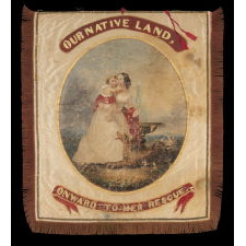 HAND-PAINTED SILK BANNER, MADE FOR THE PHILADELPHIA CHAPTER OF A TEMPERANCE ORGANIZATION IN 1851, REPAINTED FOR THE 1860 PRESIDENTIAL CAMPAIGN OF JOHN BELL OF TENNESSEE AND EDWARD EVERETTE OF MASSACHUSETTS, WHO RAN AGAINST ABRAHAM LINCOLN ON THE INDEPENDENT CONSTITUTIONAL UNION TICKET