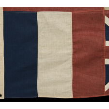 HIGHLY UNUSUAL ALLIED FORCES FLAG FROM THE LATTER HALF OF WWI (1914-1918), COMPRISED OF SIX INDIVIDUALLY PIECED-AND-SEWN FLAGS OF THE MAJOR ALLIED NATIONS: AMERICA, ITALY, BELGIUM, FRANCE, BRITAIN, AND JAPAN