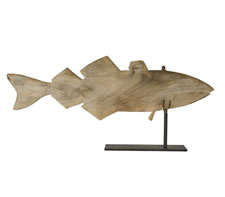 HOMEMADE WOODEN FISH WEATHERVANE WITH GREAT SILVERED PATINATION, CA 1920-40