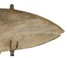 HOMEMADE WOODEN FISH WEATHERVANE WITH GREAT SILVERED PATINATION, CA 1920-40