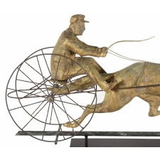 THE HORSE GEORGE M. PATCHEN WITH A SULKEY AND DRIVER, ONE OF THE LARGEST AND MOST IMPRESSIVE AMONG THIS FORM OF WEATHERVANE, UNIDENTIFIED MAKER, ca 1860-1890's