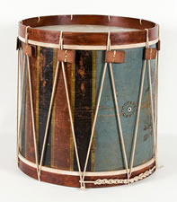 HUGE AMERICAN MILITARY LONG DRUM, DYNAMIC EAGLE ON A PRUSSIAN BLUE GROUND, 1845-1865