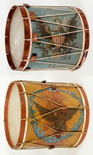 HUGE AMERICAN MILITARY LONG DRUM, DYNAMIC EAGLE ON A PRUSSIAN BLUE GROUND, 1845-1865