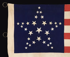 JOHN FREMONT (THE FIRST REPUBLICAN TO RUN FOR PRESIDENT) CAMPAIGN PARADE FLAG, WITH "FREMONT FOR FREEDOM" SLOGAN,  "GREAT STAR" PATTERN WITH FOUR SIZES OF STARS, THE ONLY KNOWN EXAMPLE IN THIS STYLE