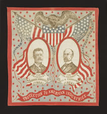 JUGATE PORTRAIT KERCHIEF, MADE FOR THE 1904 PRESIDENTIAL CAMPAIGN OF THEODORE ROOSEVELT & CHARLES WARREN FAIRBANKS