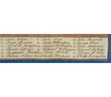 LARGE FORMAT, PRINTED COTTON KERCHIEF WITH IMAGE OF JOHN TRUMBULL'S "DECLARATION OF INDEPENDENCE" PLUS IDENTIFYING SIGNATURES, MADE FOR THE 1826 SEMICENTENNIAL, UNDOCUMENTED, THE ONLY KNOWN EXAMPLE IN THIS EXACT STYLE