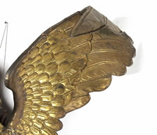 LARGE AND IMPRESSIVE PRESSED BRASS EAGLE, AN EARLY PARADE FLAG HOLDER & BUNTING TIE-BACK, MADE IN NEW YORK, PATENTED 1891