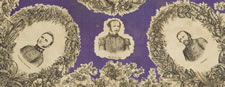 LARGE SCALE, PRINTED SILK KERCHIEF FEATURING CONFEDERATE STATES OF AMERICA PRESIDENT JEFFERSON DAVIS AND EIGHT OF HIS STAFF, CIVIL WAR PERIOD, EXTREMELY RARE AND THE ONLY KNOWN STYLE PRODUCED FOR THE CONFEDERACY