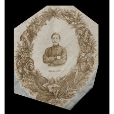 LARGE SCALE, PRINTED SILK KERCHIEF FEATURING CONFEDERATE STATES OF AMERICA PRESIDENT JEFFERSON DAVIS AND EIGHT OF HIS STAFF, CIVIL WAR PERIOD, EXTREMELY RARE AND THE ONLY KNOWN STYLE PRODUCED FOR THE CONFEDERACY