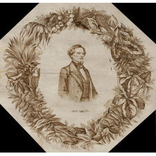 LARGE SCALE, PRINTED SILK KERCHIEF FEATURING CONFEDERATE STATES OF AMERICA PRESIDENT JEFFERSON DAVIS AND EIGHT OF HIS STAFF, CIVIL WAR PERIOD, EXTREMELY RARE AND THE ONLY KNOWN STYLE PRODUCED FOR THE CONFEDERACY