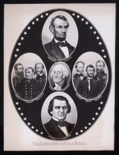 LATE CIVIL WAR BROADSIDE w/ PORTRAITS OF WASHINGTON, LINCOLN, & ANDREW JOHNSON